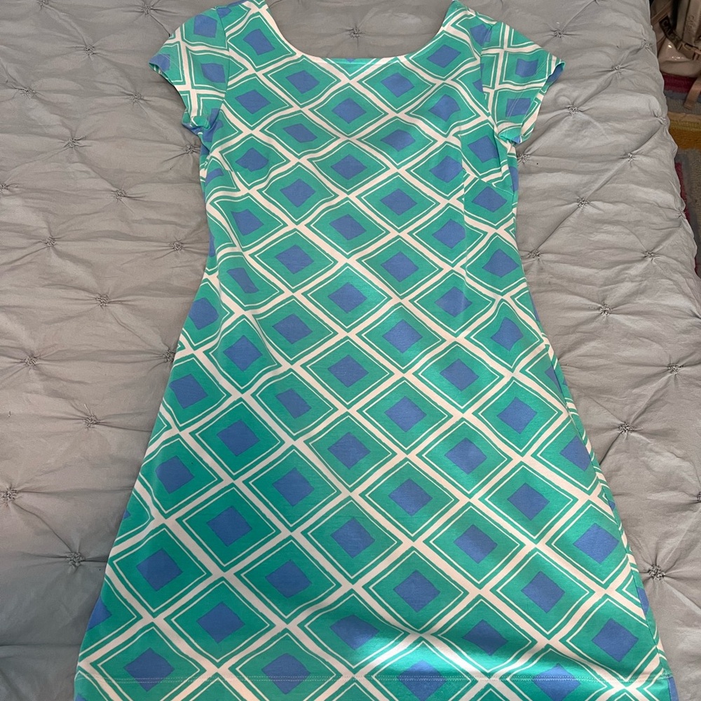 MAHI GOLD Green and Blue Sheath Dress with Flutter Cap Sleeves